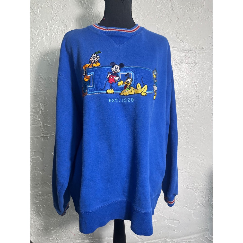 Walt Disney World Mickey & Friends Embroidered Blue Crewneck Sweatshirt Large